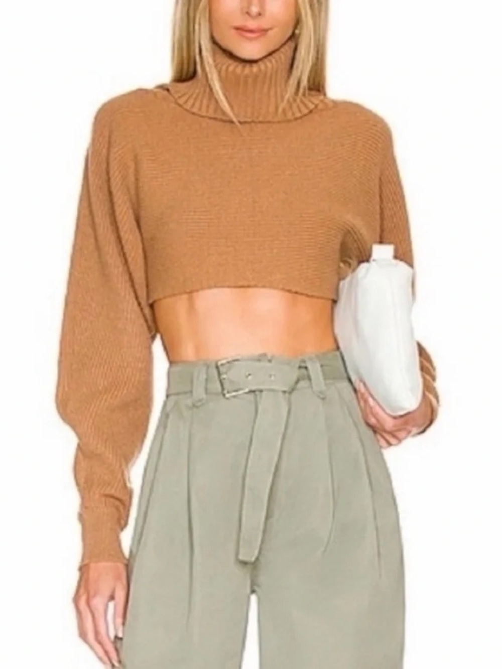 NWT House of Harlow 1960 Cropped Turtleneck Sweater – Camel | S